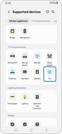 Tv selected on the compatible devices screen.