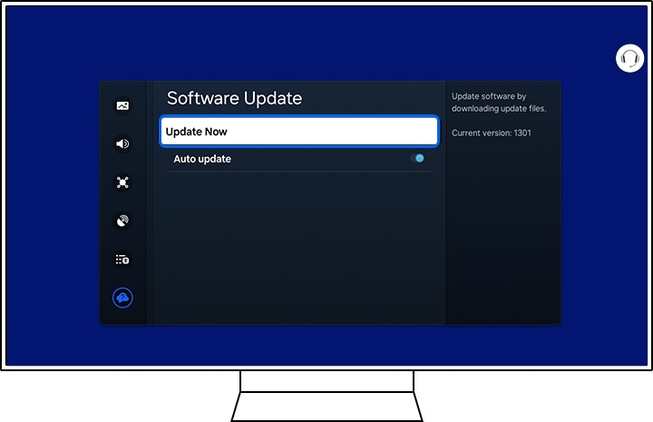 Update now highlighted on the Software update screen.