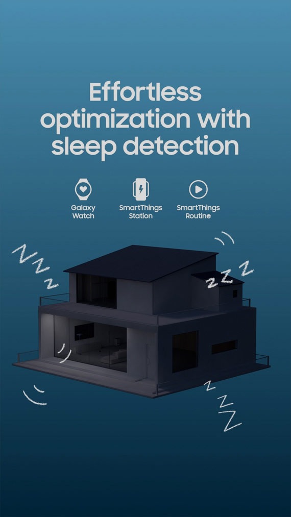 BESPOKE AI פוגשת את SmartThings סדרה 9. מצב Sleep. משתוקקים לתנומה מרעננת? Galaxy Watch מציין שהמשתמש נרדם לפי 58 פעימות לב לדקה. באופן אוטומטי, האורות בסלון נכבים, הטלוויזיה נכבית, המזגן עובר למצב שינה, האורות של הרובוט המנקה כבים, ומטהר האוויר עובר למצב שינה. מיטוב ללא מאמץ עם זיהוי שינה באמצעות SmartThings Station ו-SmartThings Routine.