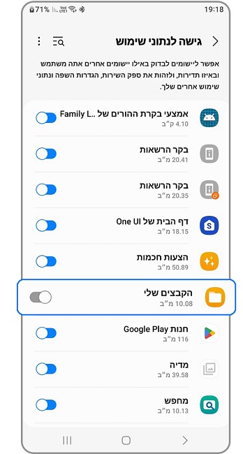 תפריט גישה לנתוני שימוש