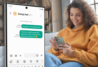 שיחת טקסט קבוצתית במכשיר Galaxy S23 Ultra עם 3 חברים