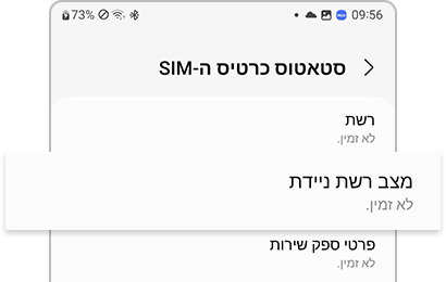תחת מצב רשת ניידת מוצגת האפשרות 'לא זמין'