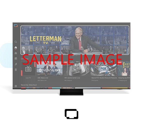 Samsung Smart TV מציגה את מסך הבית של Samsung TV Plus ובו זמינים ערוצי טלוויזיה שונים.