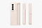 A sand Galaxy Z Fold4 Standing Cover is seen from the front, along with the S Pen holder and a cover.