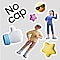 At the top left, a tilted sticker-like text reads "No cap." Below it, two characters and three icons decorate the scene like stickers. Centered is a confident young male character posing confidently. To his left is a 3D white thumbs-up hand icon with a blue sleeve. At the lower right is a yellow 3D star, above which stands a confident female character wearing running clothes. Above her is a yellow face emoji with sunglasses.