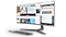 Ultra wide curved monitor screen showing three documents in separate screen areas