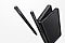 A black S Pen Fold Edition is suspended in white space next to a Galaxy Z Fold3 5G in Phantom Black, which also has another black S Pen Fold Edition coming out of the hinge area.