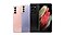 The Galaxy S21 family of devices in a row with rear views of the S21 in Phantom Pink, the S21 + in Phantom Violet, and front and rear view of the S21 Ultra in Phantom Black.