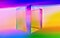 NFT art featuring transparent cube rendered in shades of pink, purple, orange and blue.
