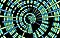 There are light blue and green dots formed in swirling shape. Also between the dots there are light blue and green straight lines.