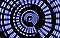 There are purple and blue dots formed in swirling shape on a space background.