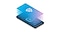A black Galaxy phone laid flat with a blue Samsung Knox shield icon radiating from its display