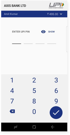 Enter BHIM UPI pin for Secured Payment