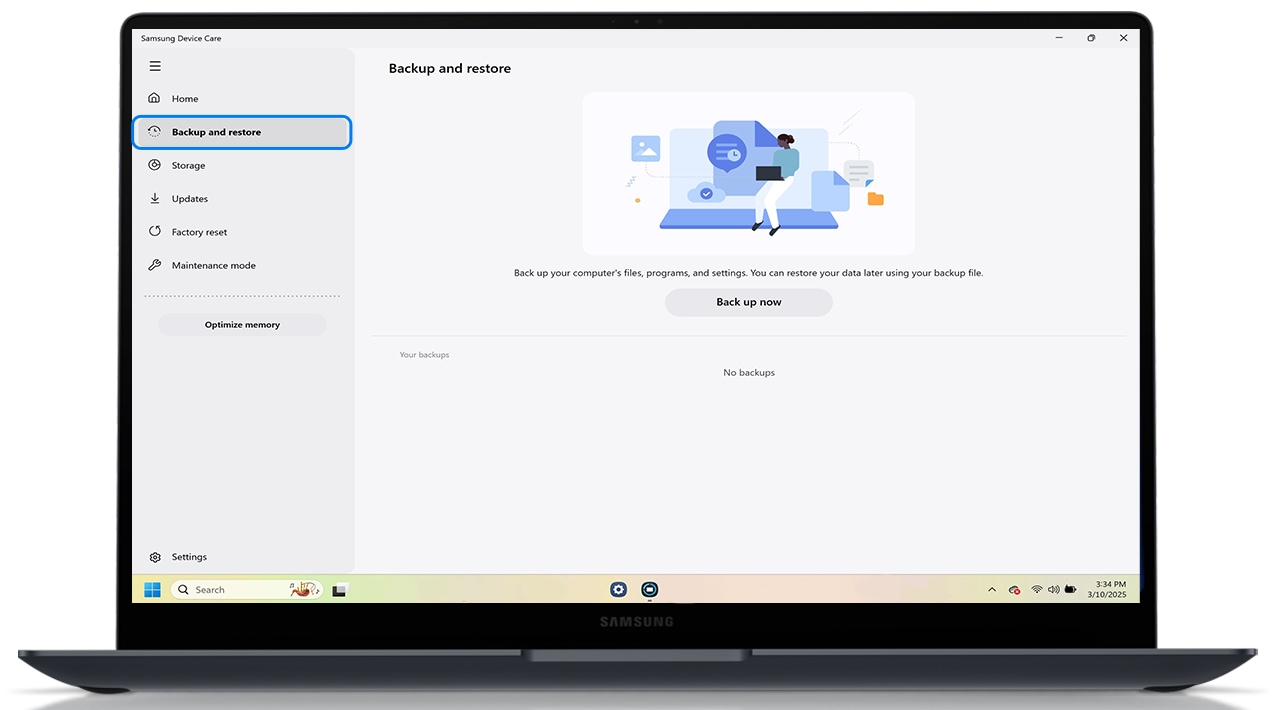 backup and restore option in samsung device care
