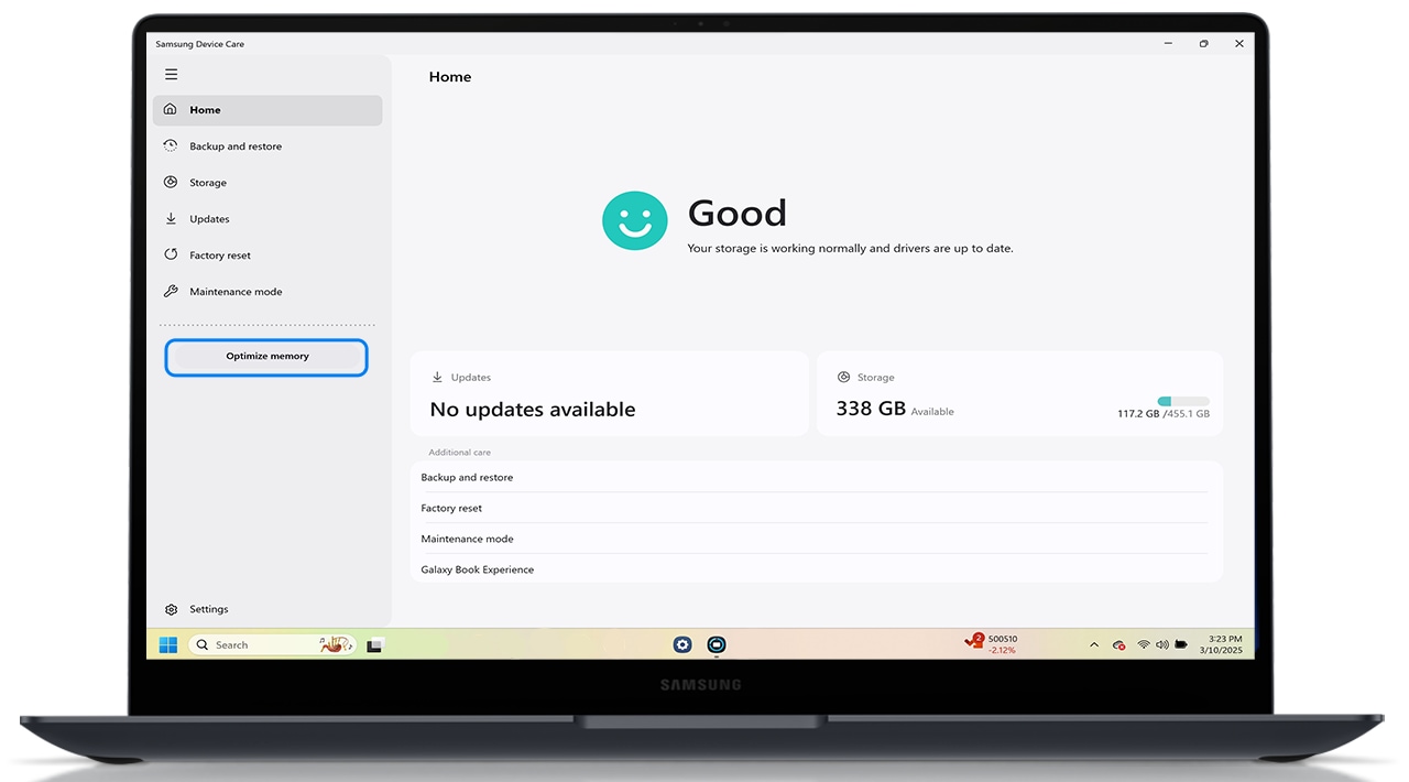optimise feature in samsung device care