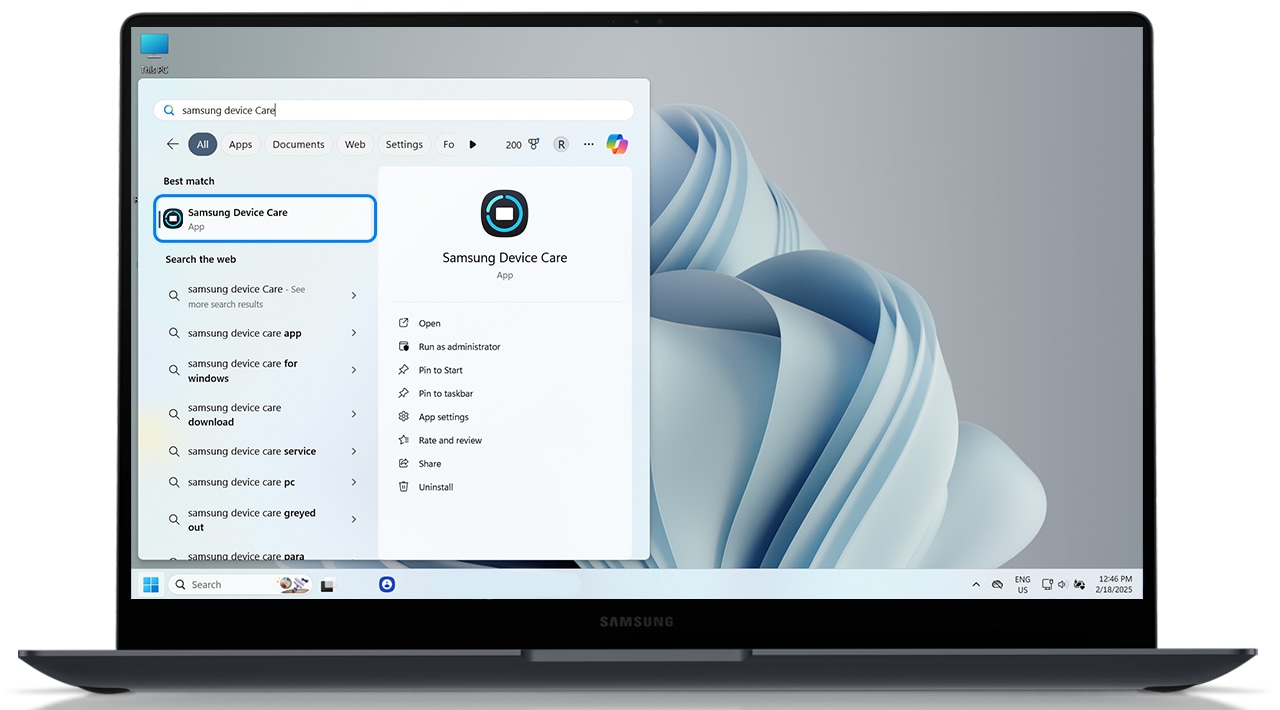 image showing to searching for samsung device care