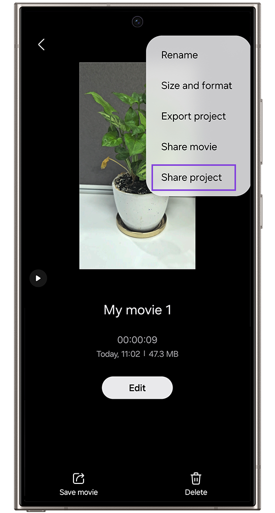 image showing tapping on share project