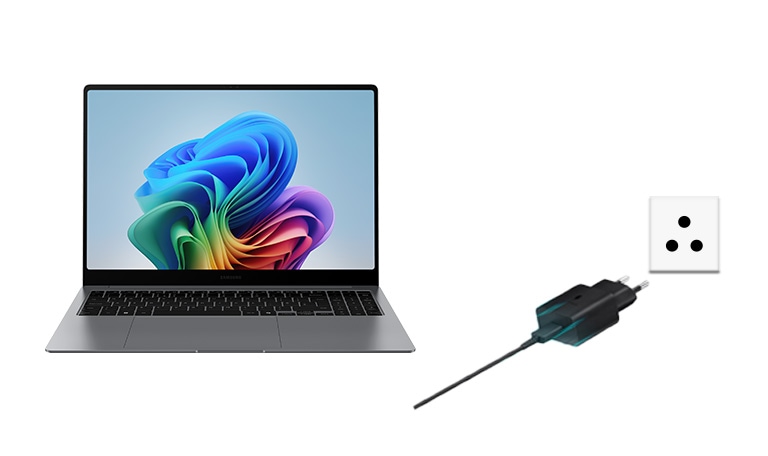 image showing the galaxy book and power socket