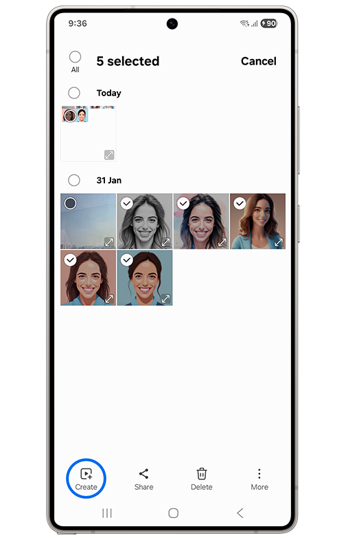 image showing to tap create