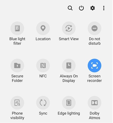 Quick panel image displaying menu to select the screen recorder function
