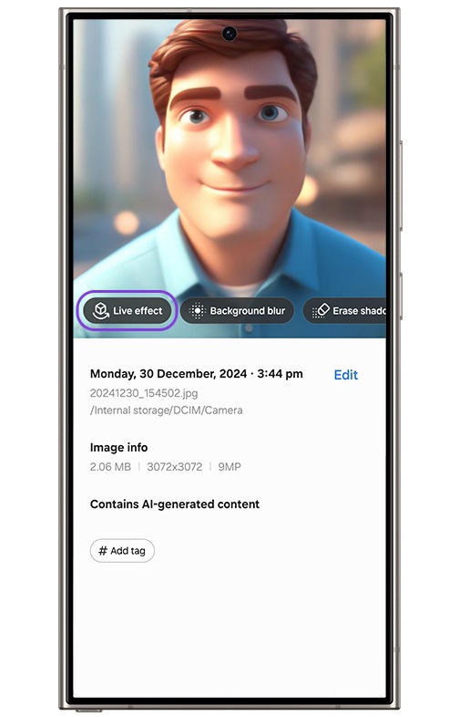 image showing to tap live effect option