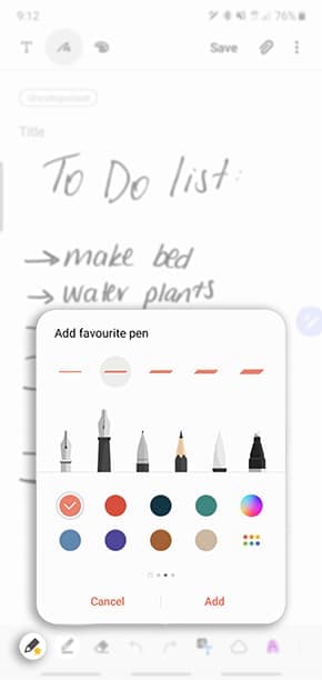 select a pen type, colour and the pen thickness, once complete tap add