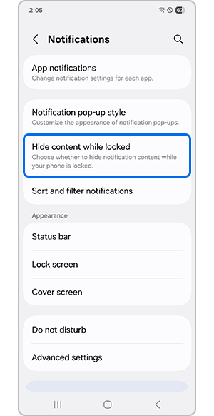 Selecting Hide content while locked