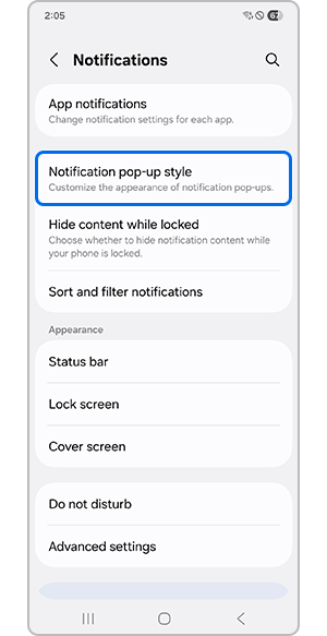 Selecting Notification pop-up style