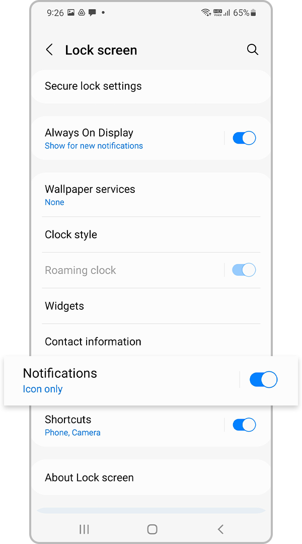 Select Lock screen notification settings