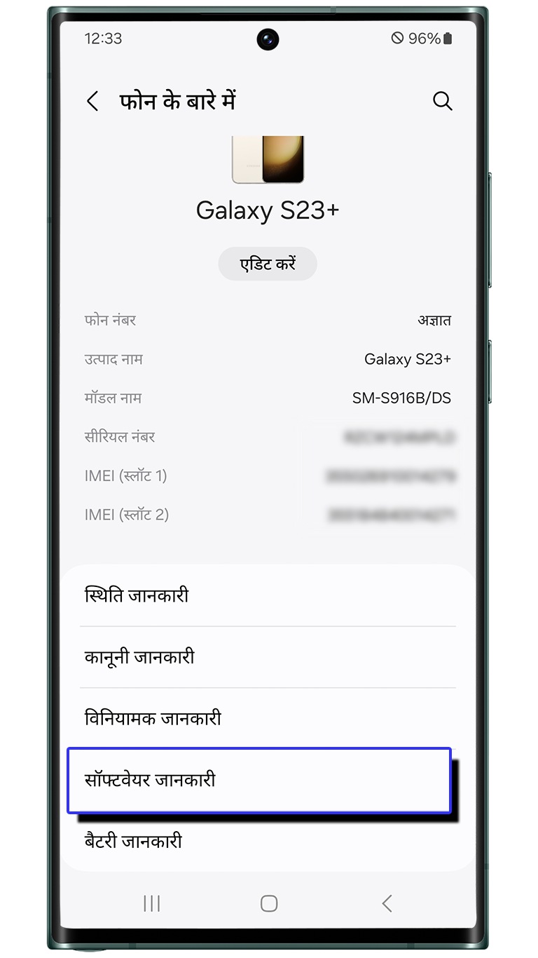 Tap on software information