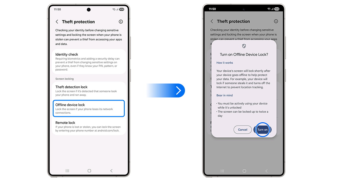 Lock the screen if your phone loses its network connections