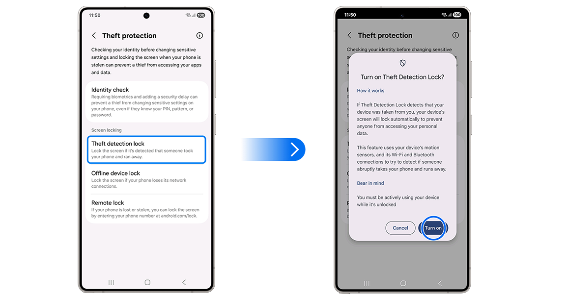 Automatically locks the screen if it detects that someone has taken your phone and is moving away with it