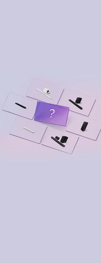 Various Samsung sound device options are displayed on cards. In the center is a card with a question mark.