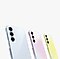 سێ ئامێری Galaxy A Series لە تەنیشت یەکەوە دانراون کە دواوەیان ڕووی لە پێشەوەیە، لە لای چەپەوە ئامێرێکی Galaxy A Series بە ڕەنگی شینی سەهۆڵی ناوازە، ئامێرێکی Galaxy A Series بە ڕەنگی مۆری کاڵی ناوازە، و ئامێرێکی Galaxy A Series بە ڕەنگی لیمۆیی ناوازە هەن.