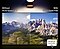 A mountainous scene is blurred by reflective lighting on the side of the screen labeled "Without OLED Glare Free," while the side labeled "With OLED Glare Free" remains clearly visible. OLED Glare Free: Reflection Glare UGR <10. Discomfort Glare UGR <22. Disability Glare UGR <34. UL.