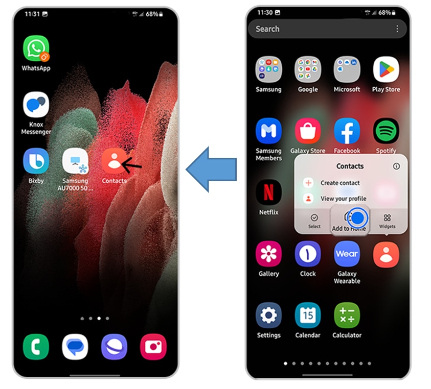 add applications and widgets to the home screen