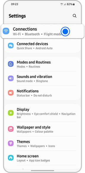 From Settings open Connections