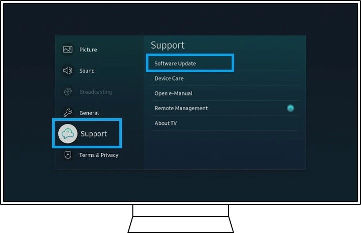From Support select Software update
