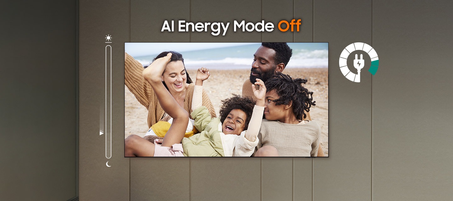 ابتدا، در حال حاضر قابلیت AI Energy Mode در Smart TV خاموش است. در صفحه تلفن، تنظیمات مربوط به بهینهسازی مصرف انرژی نمایش داده میشوند. با یک تلنگر، AI Energy Mode از خاموش به روشن تغییر میکند، و نشان میدهد که Smart TV اکنون بهطور فعال مصرف انرژی خود را بهینهسازی میکند. وقتی قابلیت AI Energy Mode روشن است، میزان الکتریسیته به وضوح کاهش مییابد و میزان نور از روز به شب تغییر میکند. بهطور همزمان، متن «روشنایی تطبیقی» روی صفحه ظاهر میشود.
