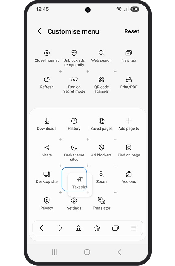 Viene mostrato Personalizza il menu.