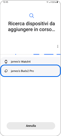 schermata con dispositivo indossabile selezionato