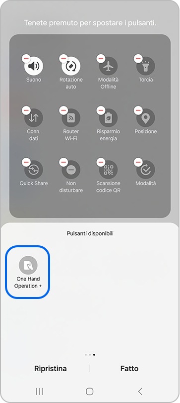 Tieni premuto e trascina il pulsante di One Hand Operation + sul pannello rapido