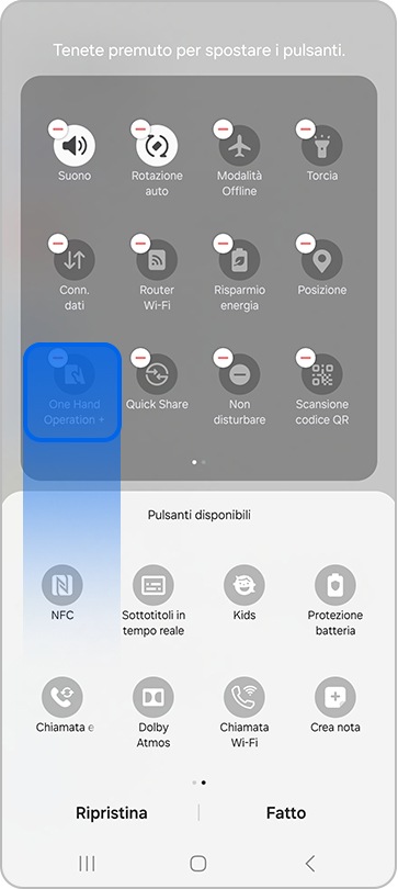 Tieni premuto e trascina il pulsante di One Hand Operation + sul pannello rapido