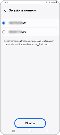 Tocca il numero da rimuovere e seleziona Elimina