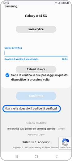 Tocca non ho ricevuto il codice di verifica