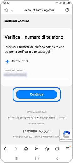 Verifica inserendo il numero di telefono precedente e tocca Continua