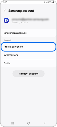 Profilo personale selezionato nelle impostazioni di Samsung account