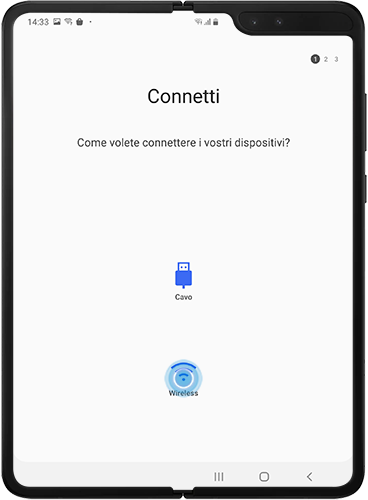 Hai due opzioni disponibili "Cavo" e "Wireless"