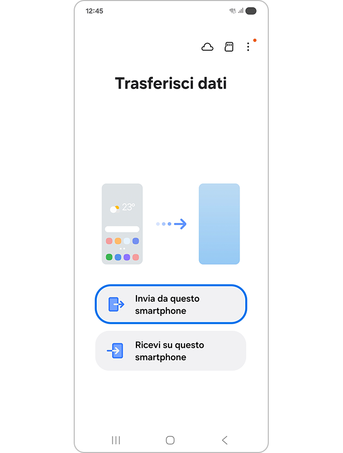 Schermata che chiede se si vuole inviare i dati dallo smartphone in uso