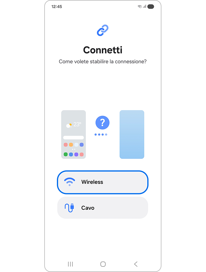 Selezione dell'opzione Wireless